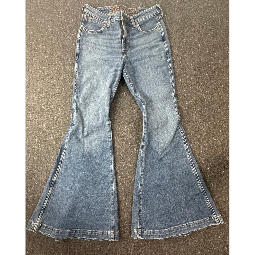 Wrangler Jeans Women 28x32 Blue Retro High Rise Flare 11MPFKP Hemp Blend Denim